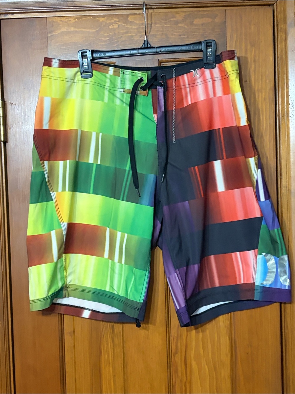 Hurley Men’s Multicolor Striped Boardshorts - Green/Red/Yellow/Purple/Blue